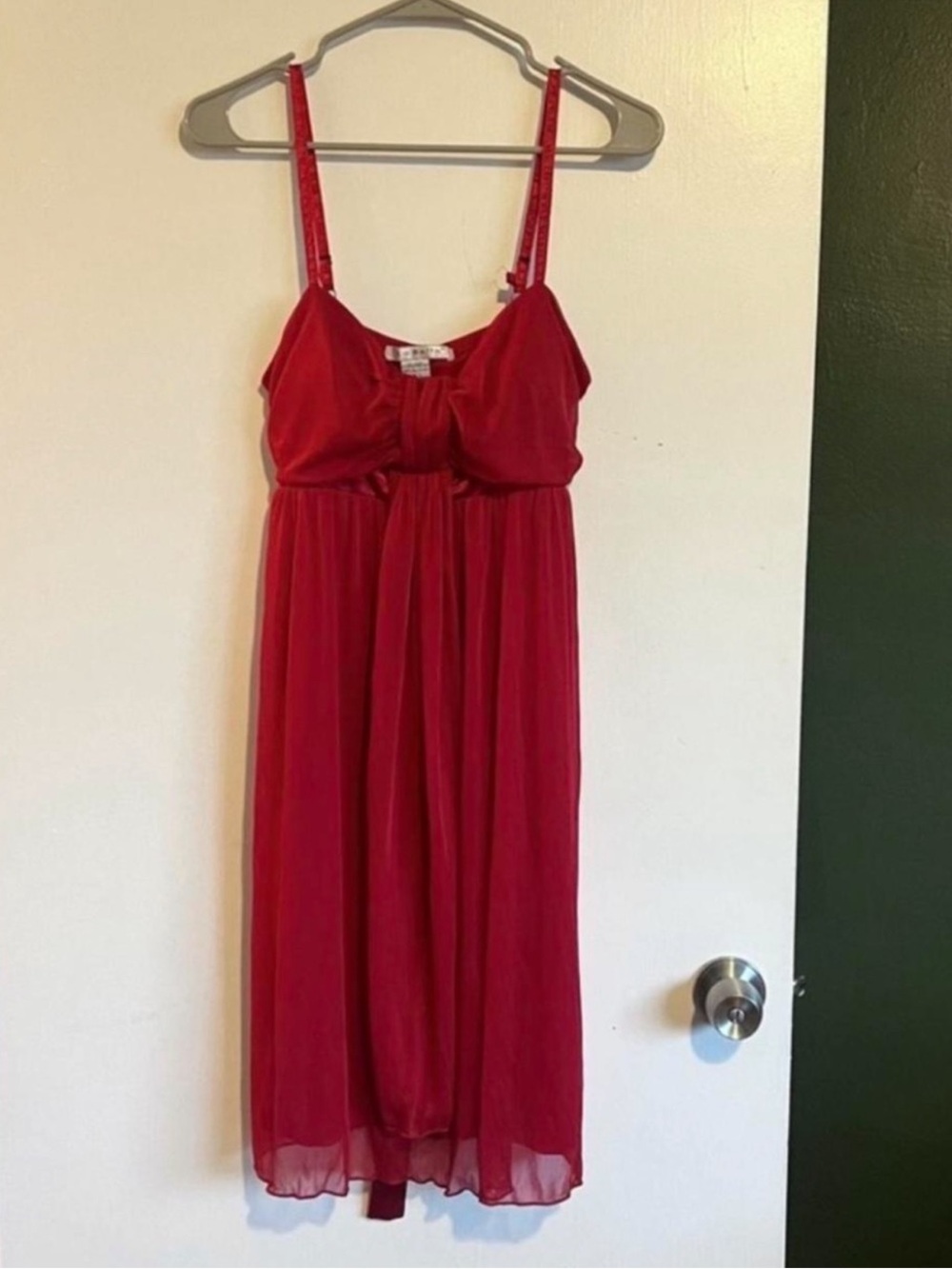 Y2K la belle red knee length babydoll dress with satin bow at back Size large